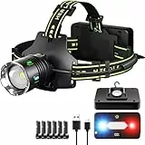 Skylla Stirnlampe LED wiederaufladbar Super Bright 250000 Lumen Zoomable Head Torch with 11 Modi, IP67 Waterproof, 90° Adjustable Sensor Headlamp für Camping Außen Notfall