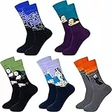 5 Paar Herren Lustige Bunte Socken,Klassische Gemälde Gemusterte Muster Socken, Verrückte Modische Mehrfarbig Socken Einheitsgröße Blau