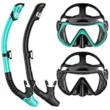 Schnorchelset Erwachsene, Taucherbrille Erwachsene und Dry Schnorchel für Herren und Damen,Anti-Leck & Anti-Fog Tauchmaske aus Gehärtetem Glas Schnorchelmaske, für Schnorcheln, Tauchen 2er-Pack