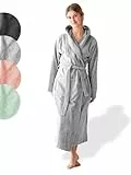 SIEGENTHAL® Damen Bademantel Frottee Velours 100% Baumwolle mit Kapuze Flauschig - Hellgrau L - XL
