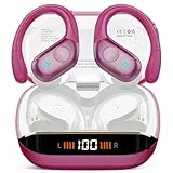 Qecnato Bluetooth Kopfhörer Sport, 75H, In Ear Kopfhörer Kabellos Bluetooth 5.4, HiFi Stereo, Ohrhörer mit 4 HD ENC Mic, LED Anzeige, IP7 Wasserdicht Wireless Headset mit Ohrhaken, Roségold