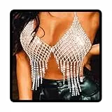 Sethain Boho Strass Brustkette Silber Quaste Kristall BH-Ketten Bikini-Kette Körperschmuck für Frauen und Mädchen
