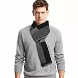 Figarge Schal Herren Langer Herrenschal Herren Merino Wolle Mischung Karierter Strick Schal Weiche Warm Kaschmir Schal Winter Warme Plaid Schal Für Herren (Gestreiftes Plaid, dunkelgrau)
