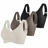 3er Pack Damen Push Up BH ohne Bügel aus Baumwolle Sexy und Bequem mit Starkem Halt für Große Brüste Verstellbarer Bra Set in Klassischem Design