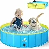Pourbibi Hundepool Schwimmbad für Hunde, Hundeplanschbecken Hundebad, 80CM Klappbares Haustier-Duschbecken mit Umweltfreundlichem PVC rutschfest（80 x 20 cm）