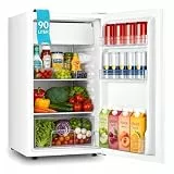 FOHERE Kühlschrank mit Gefrierfach 90L, Mini Kühlschrank Klein 7 Einstellbare Temperaturregelung, Energieeffizient und Ultra-Leiser für Studentenwohnheim/Büro, Weiß
