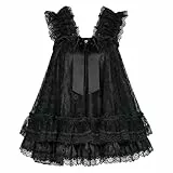 Satini Dessous Satin Sissy Babydoll-Stil Rüschen Rüschen Spitze Nachthemd Negligee Cosplay Nachtwäsche Kleid (Schwarz - Schwarz, S)