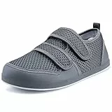 Hsyooes Herren Hausschuhe Damen Klettverschluss Freizeitschuhe Extra Weit Verstellbare Sandalen Atmungsaktiv Rutschfest Bequemer Senioren Grau-A 38 EU