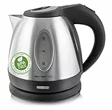 Emerio Wasserkocher Edelstahl, 1.2 Liter, 1500 Watt, 360° Basis kabelgebunden - Wasserkocher kabellos, BPA-frei, abgedecktes Heizelement, Auto-Off, ideal für Zuhause, Camping oder Büro, WK-108079