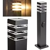 Lumiled® Wegeleuchte Außen Pollerleuchte Außenstehleuchte Stehlampe Außenleuchte mit Steckdose Gartenleuchte Wegelampe Stromsäule 60cm IP44 schwarz spritzwasserdicht Aluminium E27 Fassung max 13W