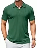 COOFANDY Poloshirt Herren Kurzarm Strick Polo T-Shirt mit Knöpfe Sommer Polohemd Geripptes Stretch Shirt Evergrün M