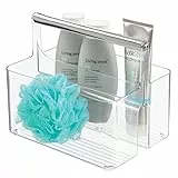 mDesign Badezimmer Aufbewahrungsbox – Korb mit Griff zur Kosmetikaufbewahrung – Bad Organizer mit zwei Fächern – durchsichtig und silberfarben