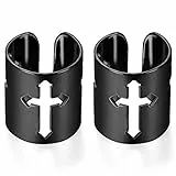 Flongo Ohr Klemme Ohrclips, Edelstahl Ohrringe Ohrstecker Ohrklemme Kein Loch Non Piercing Fake Ring Ohrpiercing Helix Cartilage Knorpel Piercing Hohl Kreuz Schwarz Herren, Damen