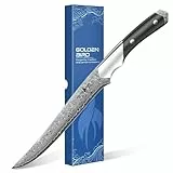 Golden Bird 20cm Filetiermesser, professionelles Ausbeinmesser, hergestellt aus 67 Lagen japanischem Damaststahl, Scharfes Fischmesser aus hochkarbonhaltigem Superstahl mit Geschenkbox – Swan-Serie