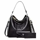 BestoU Handtasche Damen Schwarz Gross Leder Groß Tasche Umhängetasche Schultertasche Shopper Henkeltasche Damen Set Inklusive Geldbörse und Kartenpaket (Schwarz)