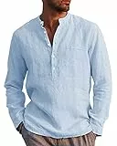 AUDATE Herren Langarm T-Shirt Männer Baumwolle V-Ausschnitt Hemd Tops Hemden Freizeithemden Himmelblau XL
