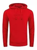 riverso Herren Kapuzenpullover RIVErik Hoodie Sweatshirt Pullover Logo Kapuze Kängurutaschen Regular Einfarbig Baumwolle Rot L, Größe:L, Farbe:Middle Red (15300)