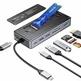 ORICO 8-in-1 USB C Docking Station mit M.2 SSD Gehäuse, USB C Hub mit M.2 NVMe/SATA SSD, 10Gbps, 4K@60Hz HDMI, 100W PD, SD/TF Kartenleser,15cm Kabellänge -OM28P