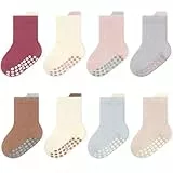 Exemaba Baby Rutschfeste Socken Kleinkinder Stoppersocken Baumwolle Antirutsch ABS Socken für Jungen Mädchen 8er-Pack(Rosa Set, M/1-3 Jahre)