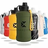 Khroom Edelstahl Trinkflasche 1,3L & 2,2L – Kohlensäure geeignet, auslaufsicher, spülmaschinenfest, einwandig, BPA-frei | Metall Outdoorflasche | 2 Liter XXL Water Jug | Sportflasche Grün