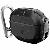 Keybudz Schutzhülle für AirPods Pro 3 mit Schloss, vollständig wasserdicht, kompatibel mit AirPods Pro 3. Generation, Schlüsselanhänger, robuster Schutz, Hartschale und Karabiner (Carbon-Schwarz)