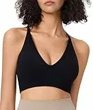 Atxnn Sport BH Damen Verstellbarer Riemen Casual Yoga Bra Tiefer V-Ausschnitt Bustier Gering Halt Spaghetti Top Crossback ohne Bügel, Schwarz XS