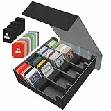 Karten Box für 2800+ Karten,Sammelkarten Box mit 10 Kartenteiler,Sammelkarten-Aufbewahrungsboxen PU Leder Commander Gathering Deck Box Karten Aufbewahrungsbox für MTG,TCG,Sportkarten (Schwarz & Grau)