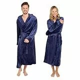Blumtal Bademantel Damen & Herren L - OEKO-TEX zert. Morgenmantel mit Kapuze, extra saugstark, Mikrofaser, für Sauna, Dunkelblau-Blau