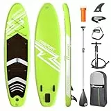 FBSPORT Aufblasbares SUP Board, Stand Up Paddling Board, Aufblasbare Stand Up Paddle Board für Stand-Up Paddling 15CM Dick, Surfbrett Kit mit Verstellbares Aluminium SUP Paddel+Pumpe(FruitGreen)