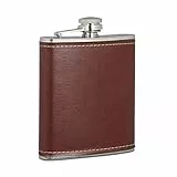 Relaxdays Flachmann 200ml, Taschenflasche aus Edelstahl mit Kunstleder Hülle, kleiner Flachmann für Unterwegs, braun, 1 Stück Kunstleder
