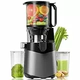Canoly Entsafter, 350W Slow Juicer mit 135mm Großer Fütterungsrutsche für Ganze Gemüse und Obst, 1L Füllvolumen, Feinfach mit Pinsel zu Reinigen, Hohe Saftausbeute mit 2 Gläsern, BPA-Frei