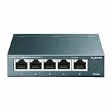 TP-Link TL-SG105 5-Ports Gigabit Netzwerk Switch (bis 2000 MBit/s im Vollduplexmodus, geschirmte RJ-45 Ports, Metallgehäuse, optimiert Datenverkehr, IGMP-Snooping, unmanaged, lüfterlos) blau metallic