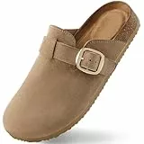 Harvest Land Hausschuhe Damen Clogs Wildleder Pantoletten Geschlossen Gartenschuhe Home Slippers für Frauen. Taupe 34.5
