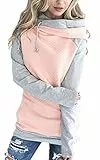 Aitos Pulli Damen Hoodies Damen Pullover Kapuzenpullover Sweatshirt Pulli Zweifarbige Longsleeve Tops Doppelte Kapuzenpulli Casual,A-rosa,L