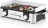 WMF Lono Master-Grill, Elektrogrill, 50x28 cm, Elektrogrill Tischgrill mit Windschutz und Auffangschale, Outdoorzertifiziert für Barbecue, 2 getrennt regulierbare Grillflächen, 2400 W, edelstahl matt