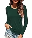 Wayleb T-Shirts für Damen Rundhalsausschnitt Dünn Elegant Oberteile für Yoga Fitness Langarmshirt Basic Unterziehshirt Dunkelgrün S-XXL