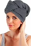 Erwin Müller Turban, Haarturban mit Knopf anthrazit Größe 28x70 cm - auch als Kinderturban geeignet 100% Baumwolle, saugstark, Stabiler Halt - (weitere Farben)