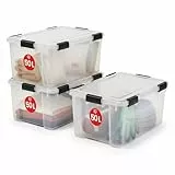 Iris Ohyama Luftdichte Kunststoff-Aufbewahrungsboxen mit Deckel, 50L, 3er-Set, Transparent, Hermetischer wasserdichter Verschluss, Robuste Schnappverschlüsse, Stapelbar, Staubschutz, BPA-frei, AT-L