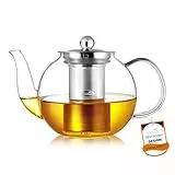 CNGLASS 600ml/20,3oz Teekanne Glas mit Teesieb, Glasteekanne Herdplattensicher, Klare Teebereiter für Lose Blätter und Blühenden Tee
