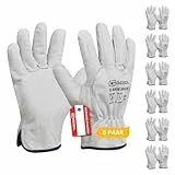 Gebol G-Base Driver, 6 Paar Arbeitshandschuhe Herren aus hochwertigem Büffelleder, robuste Lederhandschuhe für Garten, Werkstatt & Montage, Schutzhandschuhe Gr. L (Gr.9), Weiß