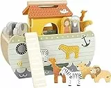 Small Foot Steckspiel Arche Noah „Safari“, Motorikspielzeug aus Holz mit 15 Tierfiguren, für Kinder ab 12 Monaten, 12456, Braun/Grün