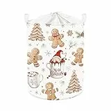 Clastyle Weihnachts Lebkuchenmann Kinder Wäschekorb mit Henkel Schneeflocke Kleidung Spielzeug Aufbewahrungskorb Jungen Mädchen Aufbewahrungsbox für Babyzimmer Bad,Weiß,36 * 45 cm