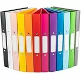 OfficeTree 12x Ringbuch A4 Set - 12 Farben - 2-Ring-Mechanik - Ringmappe A4 Rückenbreite 3,5cm - Ringhefter aus robusten Kunststoff - Ringordner schmal inkl. Sticker - Hefter