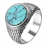 OIDEA Herren-Ring mit Türkis Stein: Silber Bandring aus Edelstahl Vintage mit Runder Türkis Siegelring Männer Schmuck Geschenk Größe 60