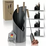 Heimfleiss® Kaminbesteck Modern Grau | Ofenbesteck Kaminbesteck Set | Hochwertiges Kaminset aus Schürhaken & Kehrset | Kaminzubehör mit Holzgriff | Kaminofen Besteck Anthrazit | Kamingarnitur für Ofen