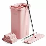 JOYMOOP Pink Mop und Eimer mit Wringer Set für zu Hause, mit 5 wiederverwendbaren Mikrofaser-Mopp-Pads, Hands-Free Selbstreinigungssystem, geeignet für Bodenreinigung und Wandreiniger