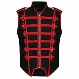 Ro Rox Herren Marschkapellen Weste Schlagzeuger Ärmellos Parade Jacke, Schwarz & Rot, 2XL