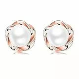 925 Silber Ohrringe Rosegold Perlen Ohrstecker für Damen, Schlafen Rosen Perlen Ohrringe Silberschmuck, Hypoallergen Ohrstecker Perle für Frauen Mädchen