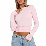 Generic Damen Slim Fit Basic Langarmshirt Eng Y2K Crop Tops Skims T Shirt Langarm Cropped Pullover Yk2 Clothes Bauchfreies Oberteile Aesthetic Tee Tops T-Shirts für Frauen Teenager Mädchen