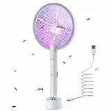 PALONE Elektrische Fliegenklatsche Insektenvernichter, 4000V Elektro Mückenklatsche UV Mückenlampe Mücken, 2 in 1 USB Elektrischer Fliegenfänger Insektenfalle mit Ladebasis